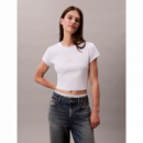 Camiseta Cropped CALVIN KLEIN Canalé Blanca