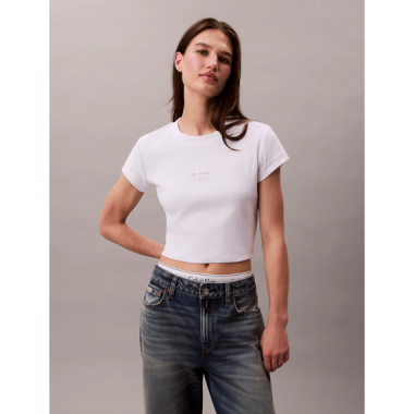 Camiseta Cropped CALVIN KLEIN Canal&eacute; Blanca