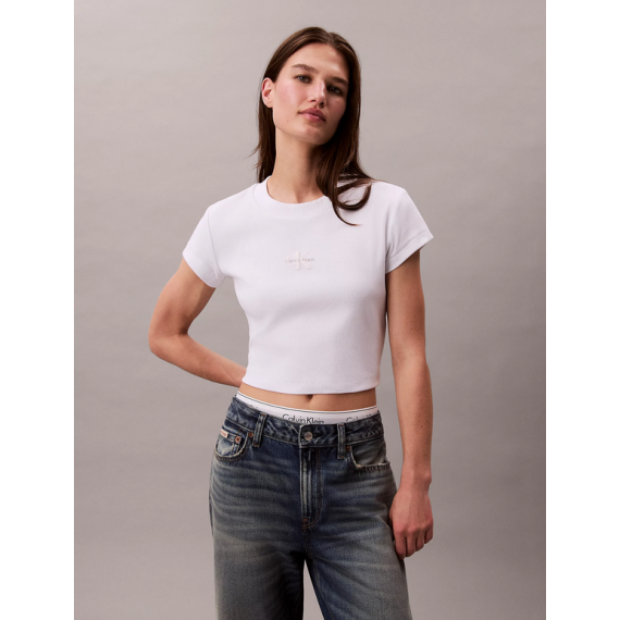 Camiseta Cropped CALVIN KLEIN Canalé Blanca