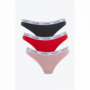3PACK Tanga CALVIN KLEIN Gris-rojo-rosa