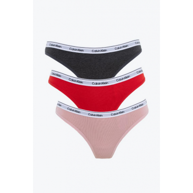 3PACK Tanga CALVIN KLEIN Gris-rojo-rosa