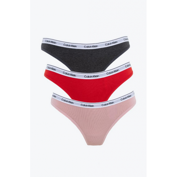 3PACK Tanga CALVIN KLEIN Gris-rojo-rosa