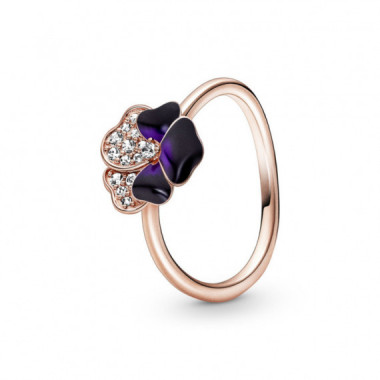 Pandora Anillo con un recubrimiento en oro rosa de 14k Flor Pensamiento Morado 180764C01