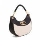 Bolso Hobo Efecto Piel y Canvas Bicolor  LOLA CASADEMUNT