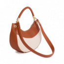 Bolso Hobo Efecto Piel Y Canvas Bicolor