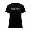 Camiseta Ombre Rhinestone con Logo Relaxed Fit  DKNY