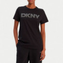 Camiseta Ombre Rhinestone con Logo Relaxed Fit  DKNY