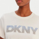 Camiseta Ombre Rhinestone con Logo Relaxed Fit  DKNY