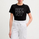 Camiseta Outline Rhinestone Logo  DKNY