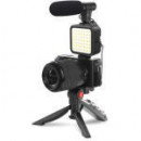 PLATINET Kit Video Blogger 4 en 1 Mic Luz Led Soporte Tripode