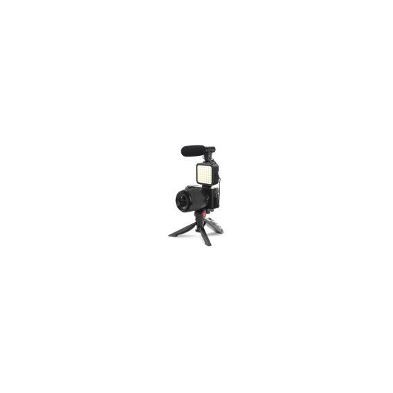 PLATINET Kit Video Blogger 4 en 1 Mic Luz Led Soporte Tripode