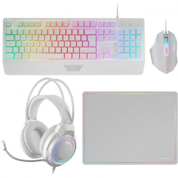 MARS GAMING Teclado MCP124PROWES + Raton Optico + Alfombrilla Blanco + Auriculares / Blanco