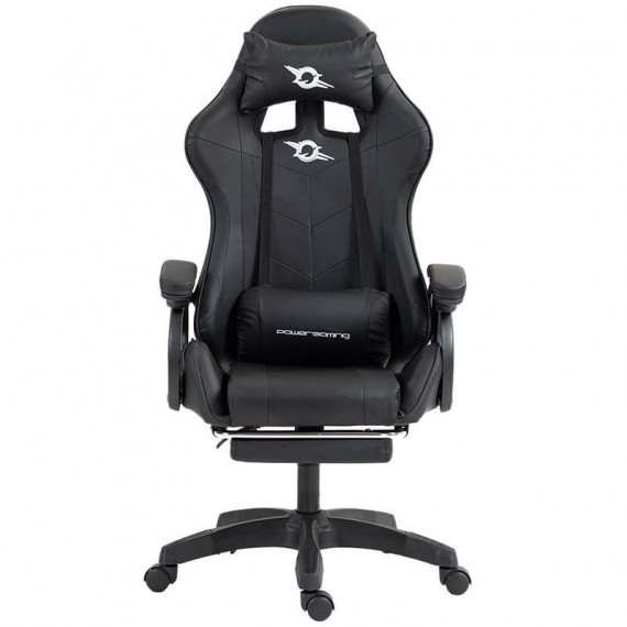 POWERGAMING Silla Gaming con Reposapies Negro Incluye Cojines Cervical y Lumbar