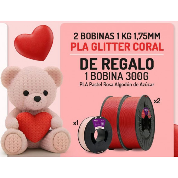WINKLE Pack San Valentin 2 X Pla-glitter Love Bundle Coral + Regalo (pla Pastel Rosa Algodon de Azucar 300GR)