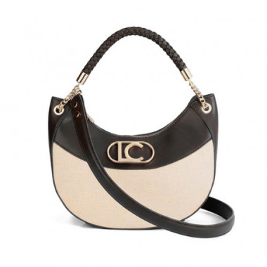 Bolso Hobo Efecto Piel Y Canvas Bicolor