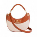 Bolso Hobo Efecto Piel y Canvas Bicolor  LOLA CASADEMUNT