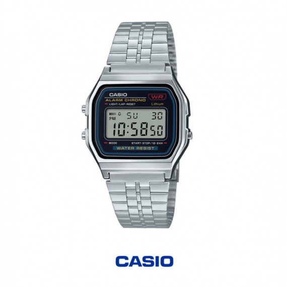 CASIO A159WA-N1 Reloj Digital Unisex - Esfera Negra - Correa de Acero Inoxidable