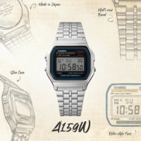 CASIO A159WA-N1 Reloj Digital Unisex - Esfera Negra - Correa de Acero Inoxidable