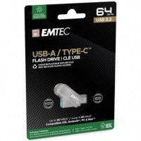 Pendrive USB Dual 3.2 64GB Usb-c y Usb-a EMTEC
