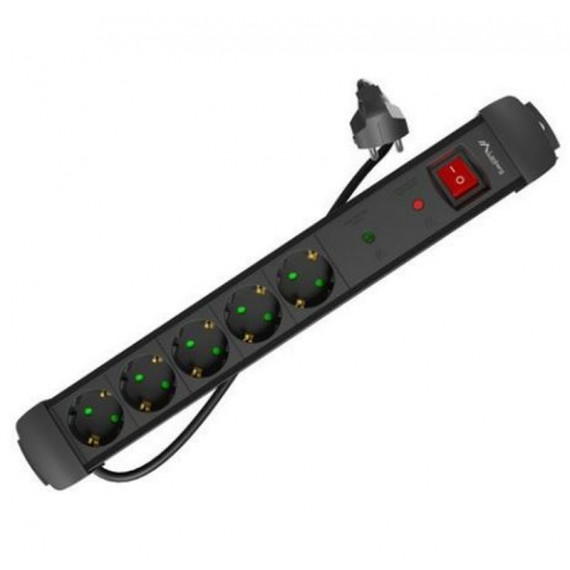LANBERG Regleta de 5 Schuko Proteccion hasta 2500W Negra 5M