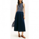 TOMMY HILFIGER - Gold Button Poplin Mix Dress - 0X3 - F|WW0WW49628/0X3