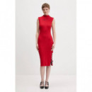 Klj Knitted Lace Tie Dress Pompeian Red  KARL LAGERFELD