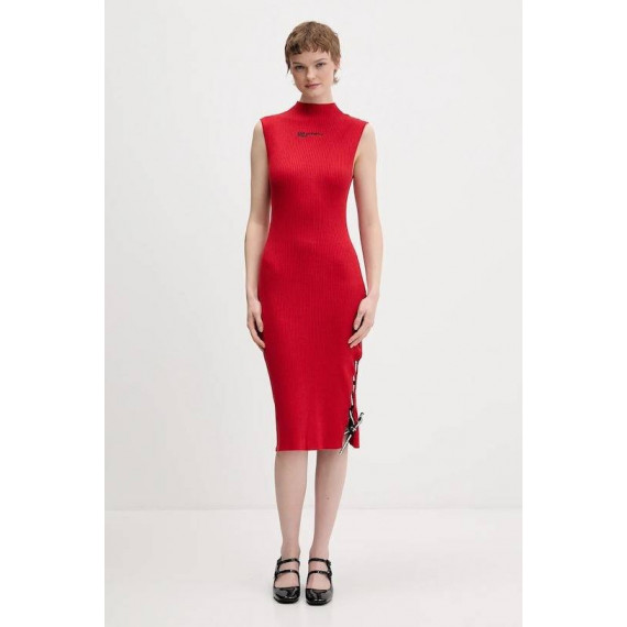 Klj Knitted Lace Tie Dress Pompeian Red  KARL LAGERFELD