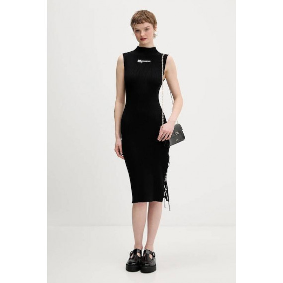 Klj Knitted Lace Tie Dress Black  KARL LAGERFELD