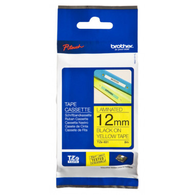 Cinta BROTHER P-touch Laminada Negro sobre Amarillo 12MM 8M (TZE631)