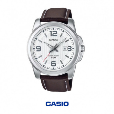 CASIO MTP-1314L-7AV &ndash; Reloj Anal&oacute;gico Hombre, 50M, Cristal Mineral, Correa de Piel, Fecha