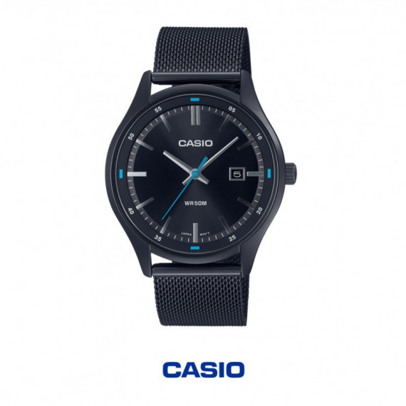 Reloj Casio MTP-E710MB-1AV para Hombre, Analógico, 50M WR, Acero Inoxidable, Malla Negra, Fecha