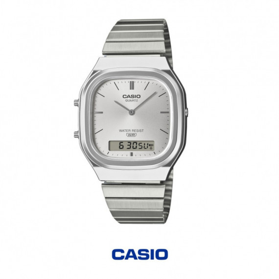 Reloj Casio AQ-240E-7A Unisex Analógico-Digital Doble Pantalla WR Correa Acero Inoxidable