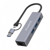 Hub EWENT Usb-c/usb-a con 3X USB 3.2 y Ethernet Gigabit EW1159