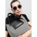 Shopper Tejido Rayas Combinado con Efecto Piel de LOLA CASADEMUNT