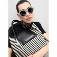 Shopper Tejido Rayas Combinado con Efecto Piel de LOLA CASADEMUNT