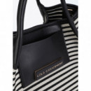 Shopper Tejido Rayas Combinado con Efecto Piel de LOLA CASADEMUNT