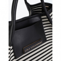 Shopper Tejido Rayas Combinado con Efecto Piel de LOLA CASADEMUNT
