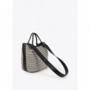 Shopper Tejido Rayas Combinado con Efecto Piel de LOLA CASADEMUNT
