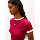 Tjw Slim Sh Badge Ss Rib Ext Lavish Ceri  TOMMY JEANS