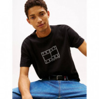 Tjm Reg Center Flag Ss Tee Black  TOMMY JEANS