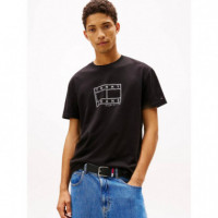 Tjm Reg Center Flag Ss Tee Black  TOMMY JEANS