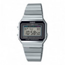 CASIO A700WE-1A Reloj Digital Vintage Unisex – Acero Inoxidable Plateado, Ultrafino, Wr, Estilo Retro