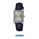 Reloj Analógico Mujer CASIO LTP-1234PL-7A2 – Caja Rectangular Ionizada, Correa de Piel, Cristal Mineral, Resistente Al Agua