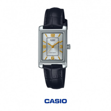 Reloj Anal&oacute;gico Mujer CASIO LTP-1234PL-7A2 &ndash; Caja Rectangular Ionizada, Correa de Piel, Cristal Mineral, Resistente Al Agua