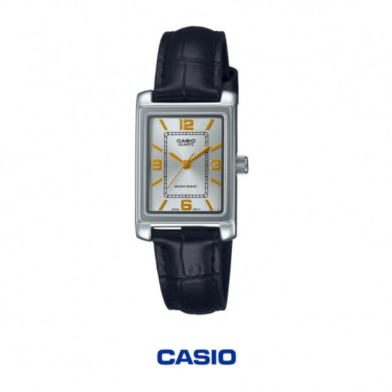 Reloj Analógico Mujer CASIO LTP-1234PL-7A2 – Caja Rectangular Ionizada, Correa de Piel, Cristal Mineral, Resistente Al Agua