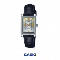 Reloj Analógico Mujer CASIO LTP-1234PL-7A2 – Caja Rectangular Ionizada, Correa de Piel, Cristal Mineral, Resistente Al Agua