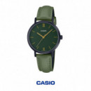 Reloj CASIO LTP-VT02BL-3A Mujer Analógico Verde Correa Piel Negra Wr Cristal Mineral
