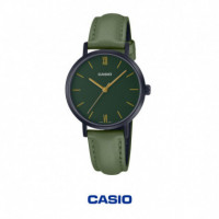 Reloj CASIO LTP-VT02BL-3A Mujer Analógico Verde Correa Piel Negra Wr Cristal Mineral
