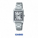 Reloj CASIO LTP-B150D-7B Mujer Analógico Plateado Acero Inoxidable Números Romanos Wr Cristal Mineral