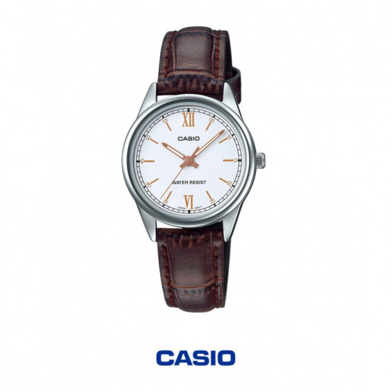 Reloj CASIO LTP-V005L-7B3 Mujer Analógico Clásico Correa de Cuero Cristal Mineral Resistente Al Agua